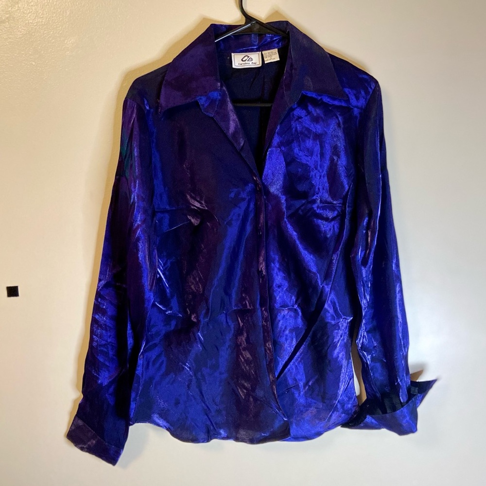 Carolina Bay Women Blouse; L; Rayon; Poly; Bangladesh; Button Up; Long Sleeve; V